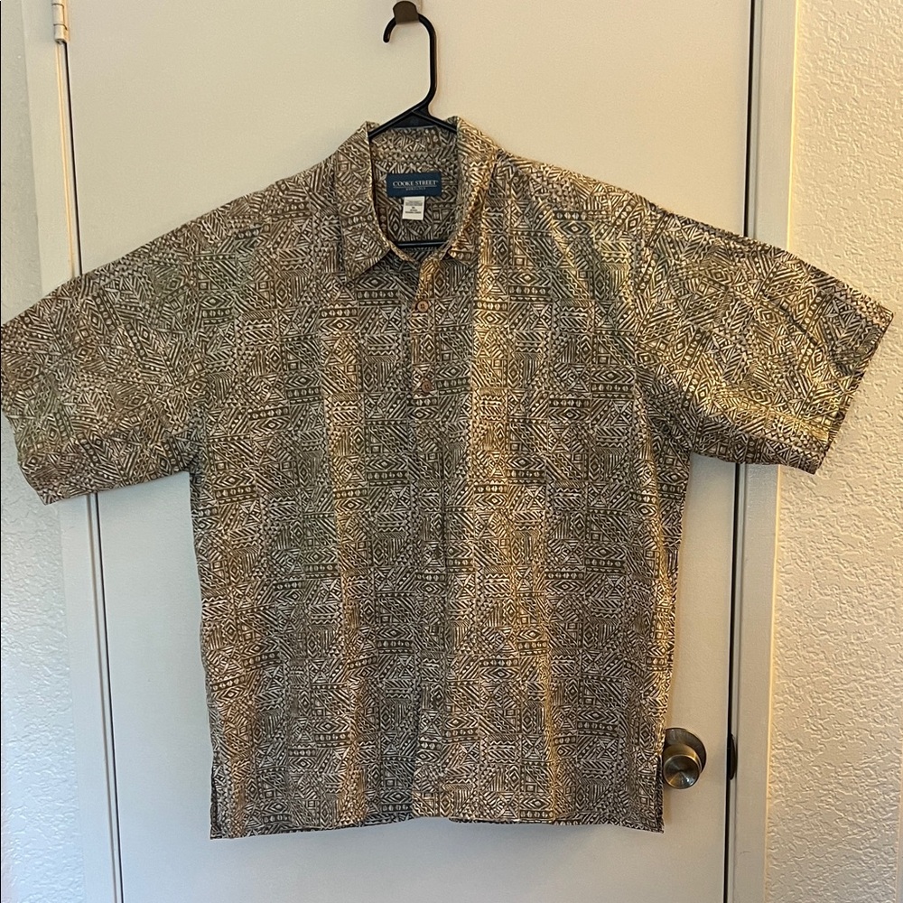 Cooke Street Button-down Shirt in Olive Green and Cream Polynesian Print